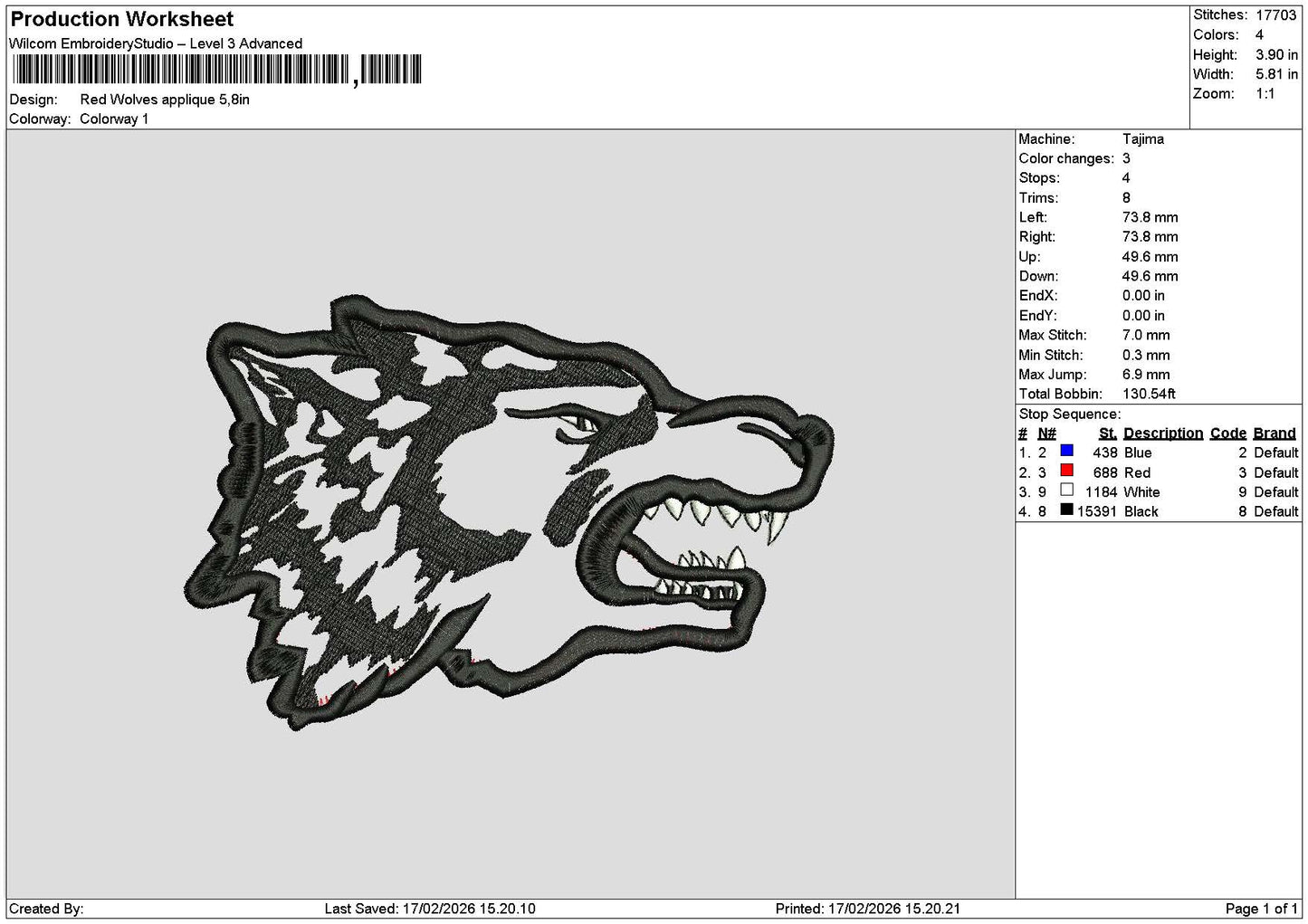 Wolf App 1701 Embroidery File 6 sizes
