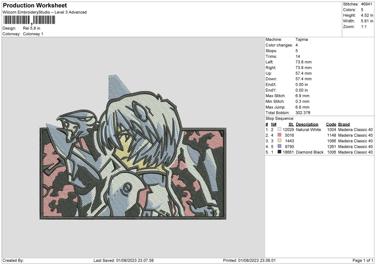 Rei Embroidery File 6 sizes