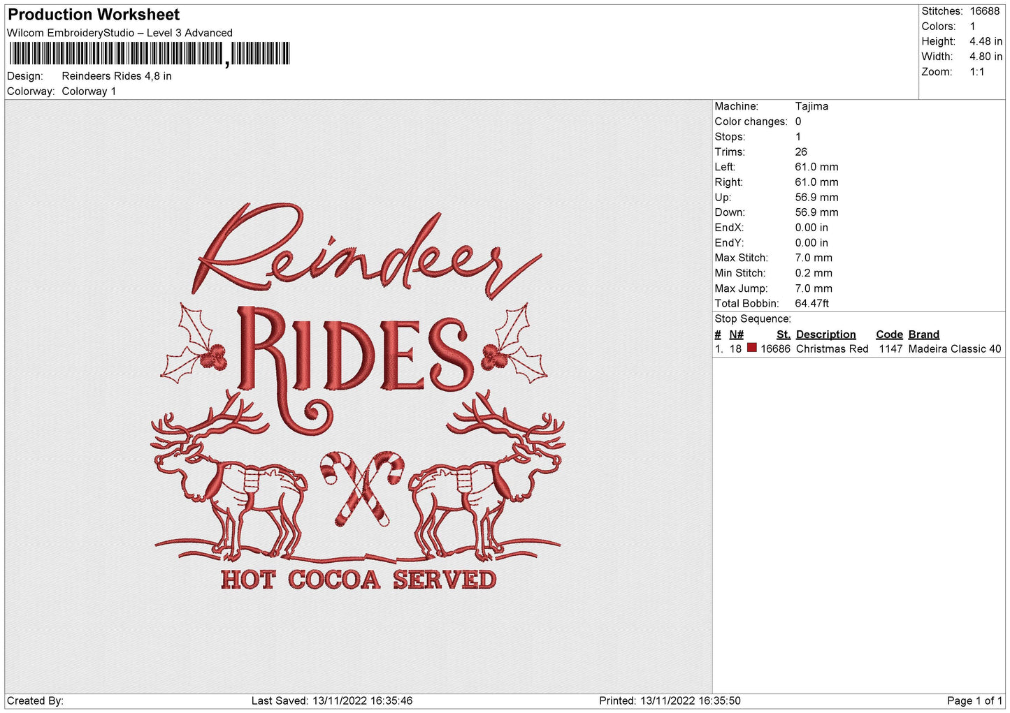 reindeers rides Embroidery