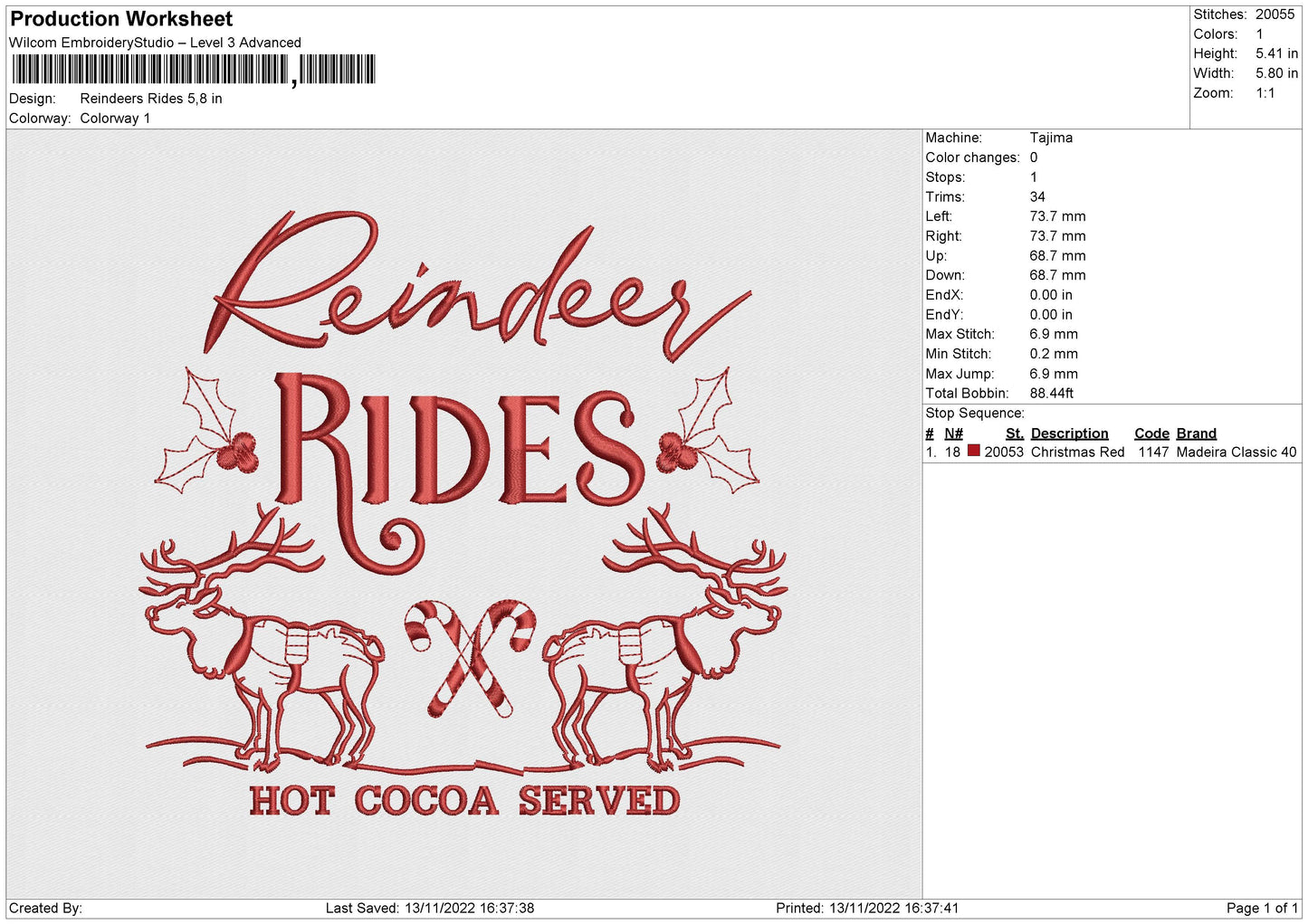 reindeers rides Embroidery