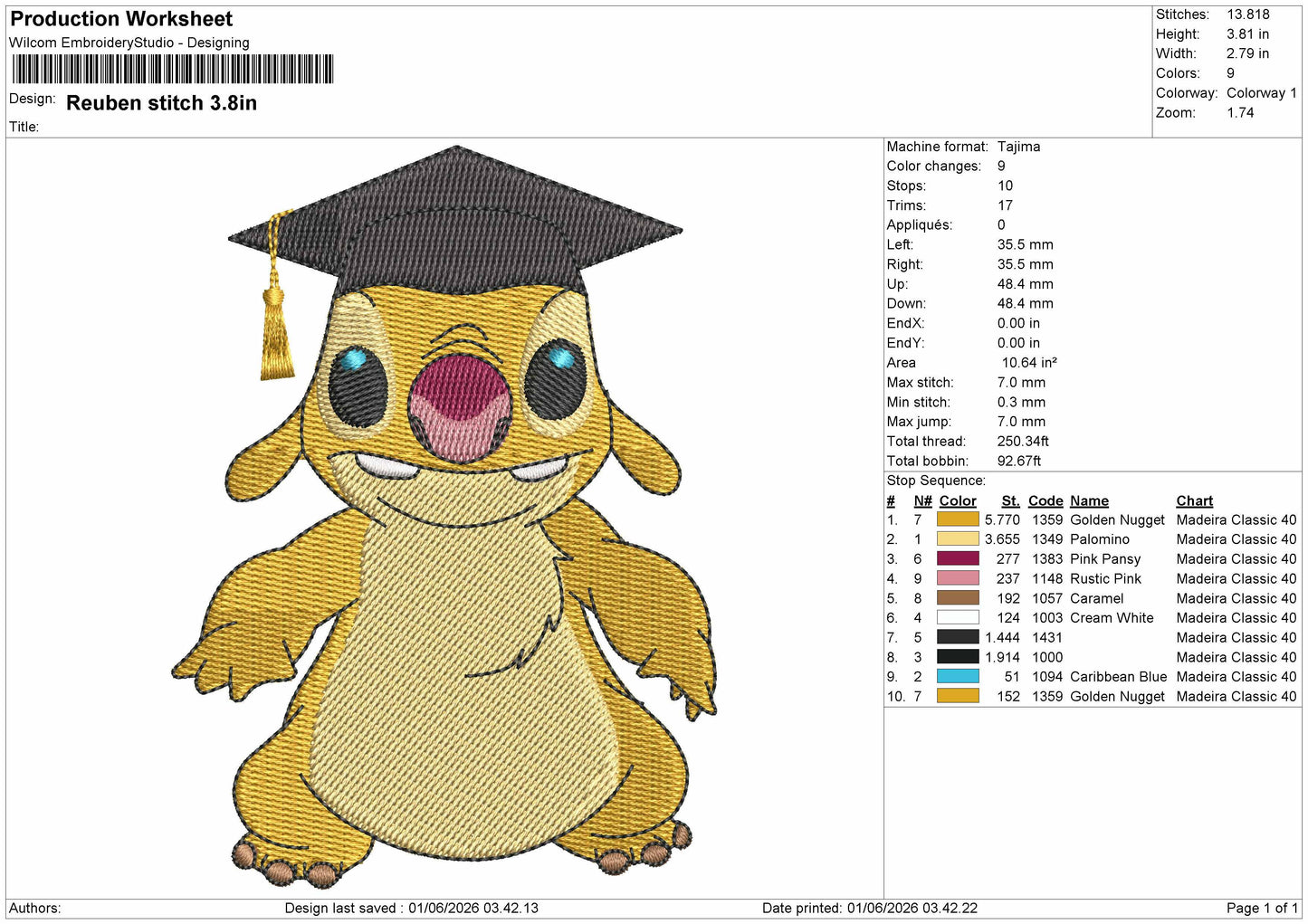 Stitch Graduation Embroidery Machine Design File 6 sizes