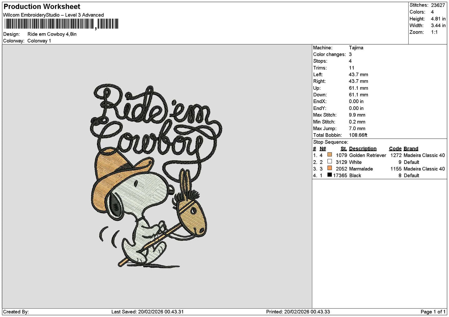 Snoopy1902a Embroidery File 6 sizes