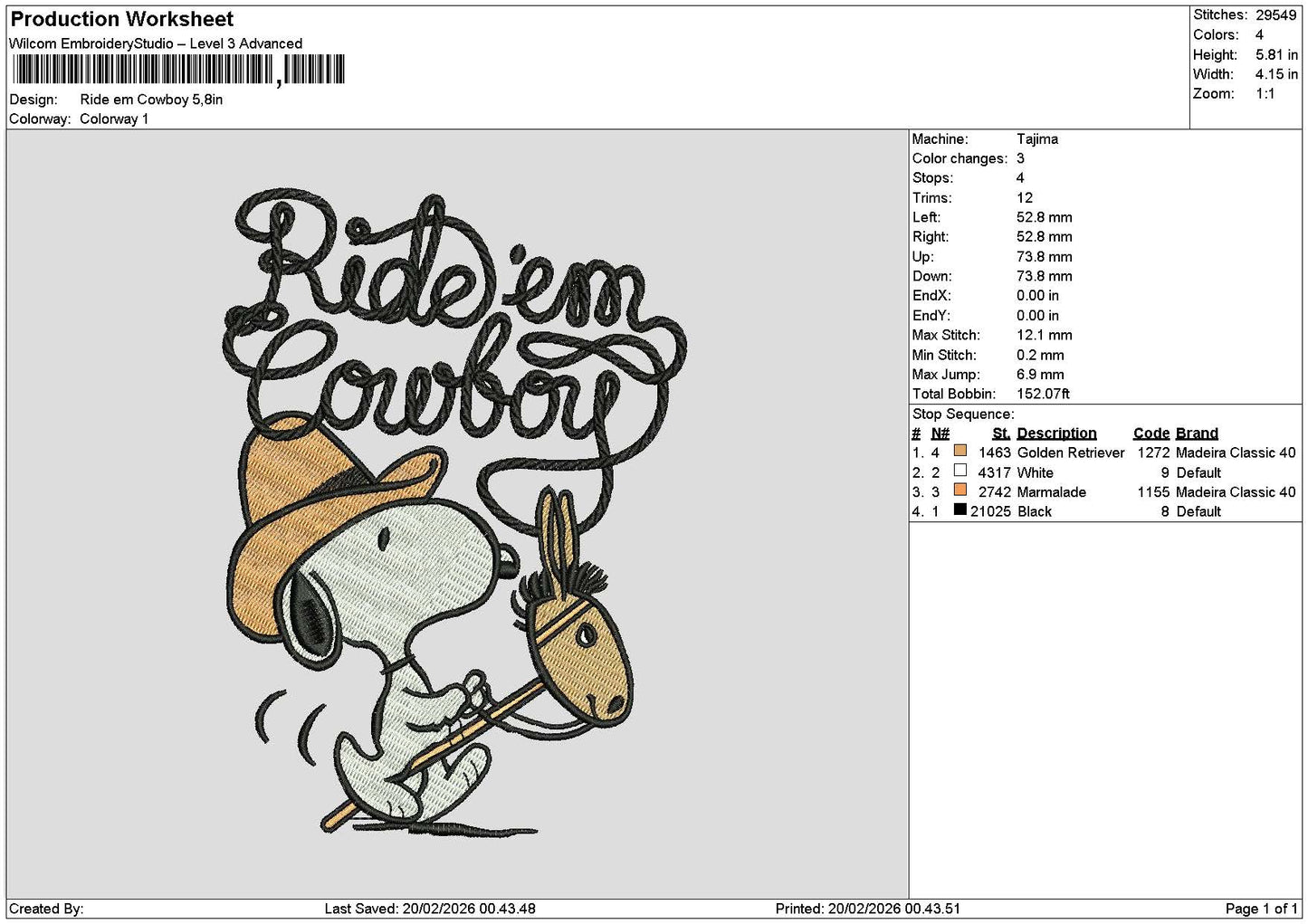 Snoopy1902a Embroidery File 6 sizes