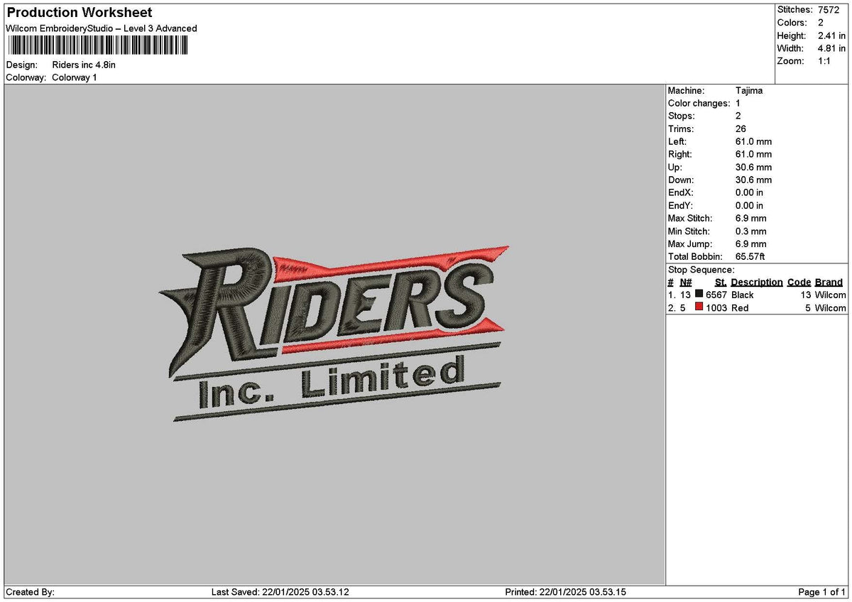 Riderstext2201 Embroidery File 6 sizes