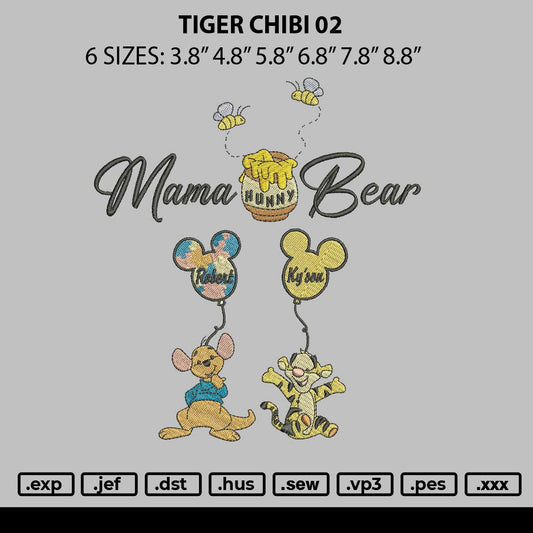 Tiger Chibi 02 Embroidery File 6 sizes
