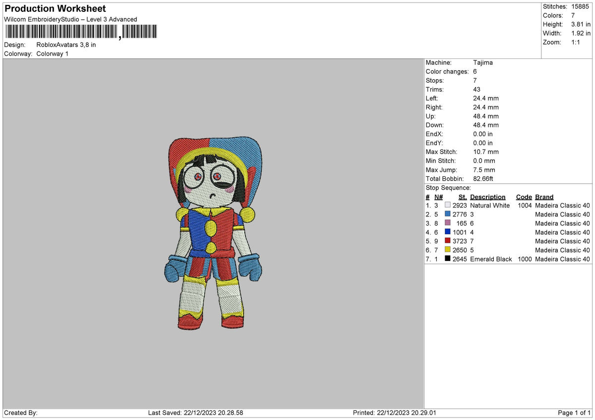 Character2212 Embroidery File 6 sizes