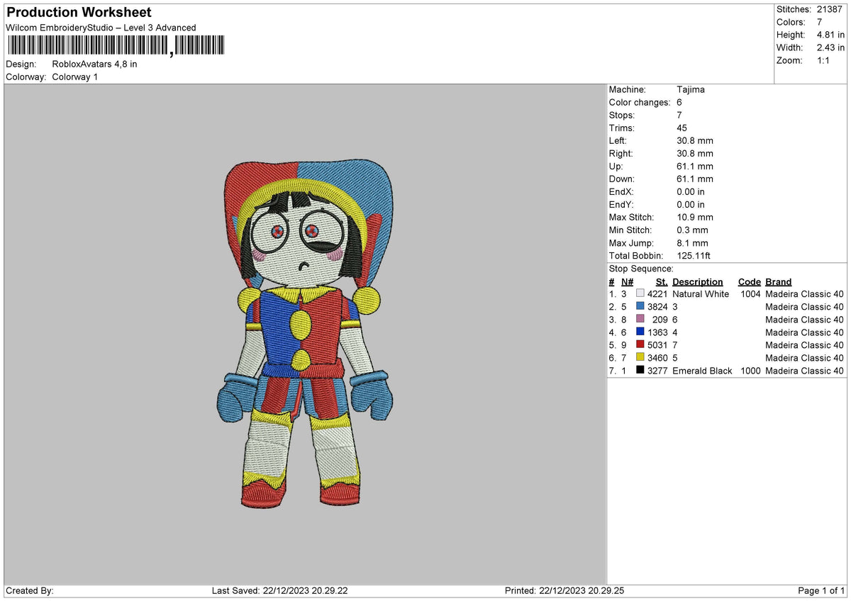 Character2212 Embroidery File 6 sizes