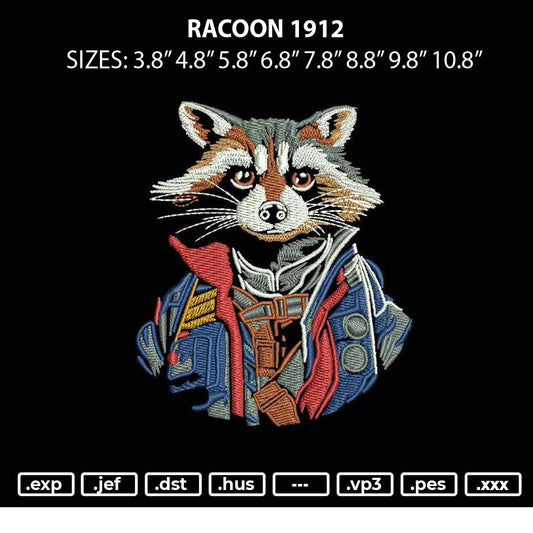 Racoon1912 Embroidery File 6 sizes