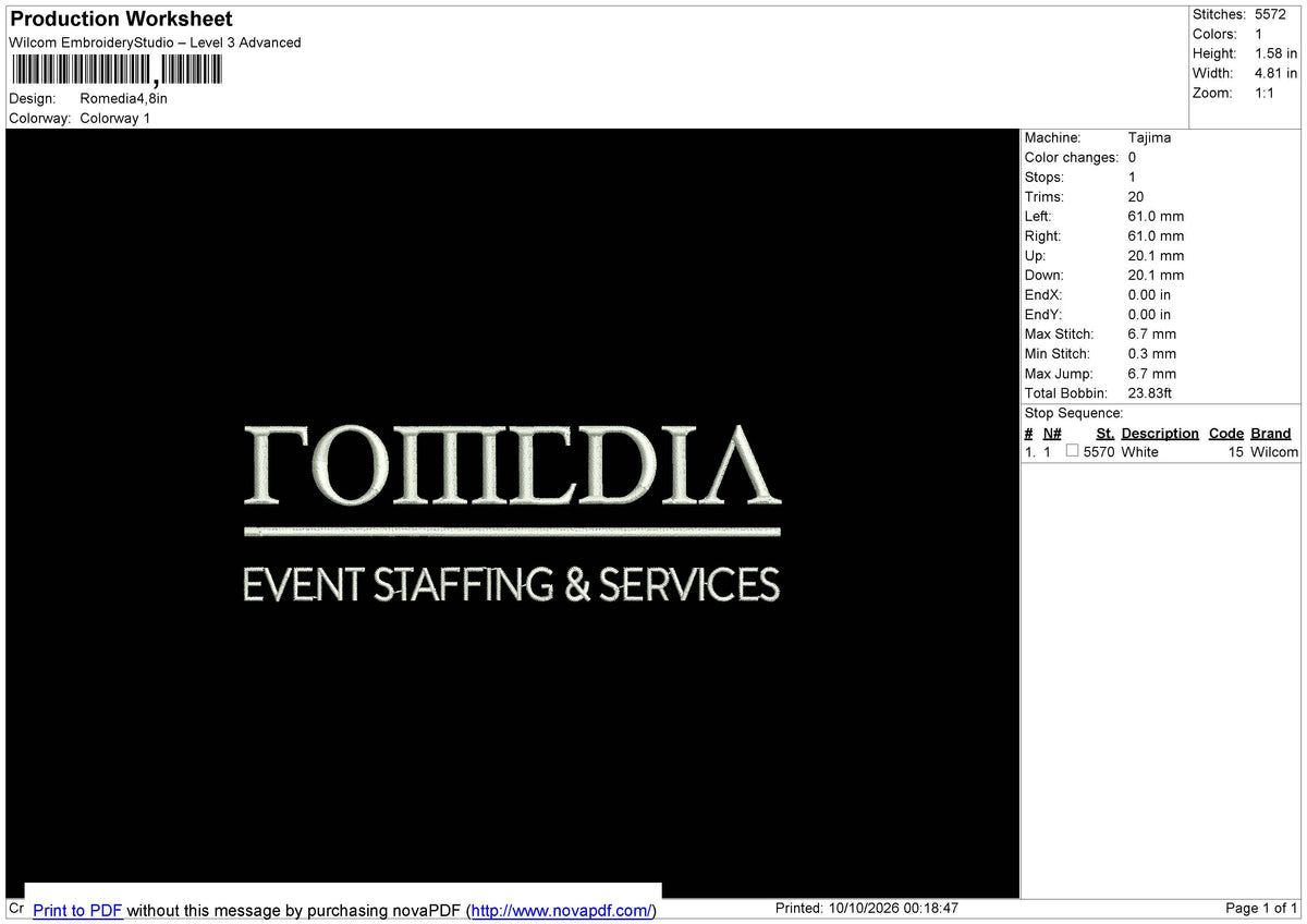 Romedia Embroidery File 6 sizes
