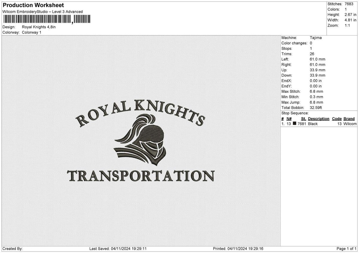 Royal Knights Embroidery File 6 size