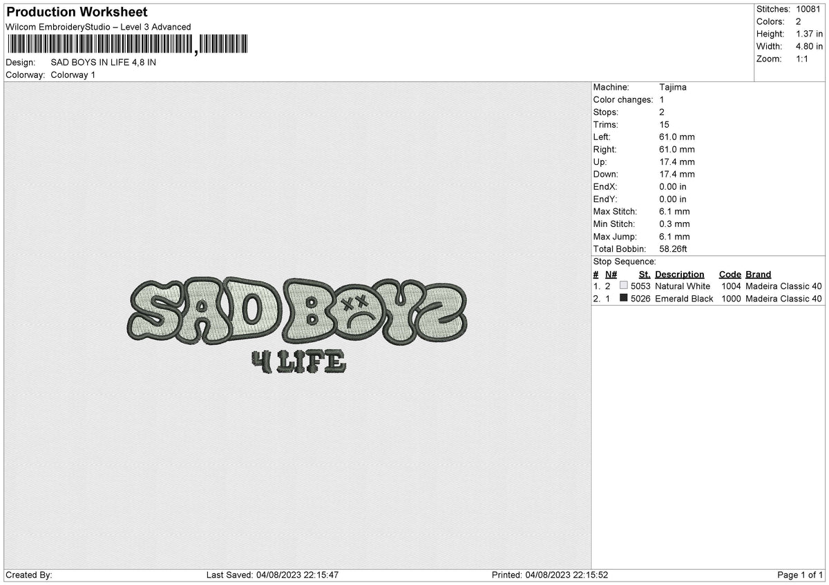 SAD BOYS IN LIFE Embroidery File 6 size