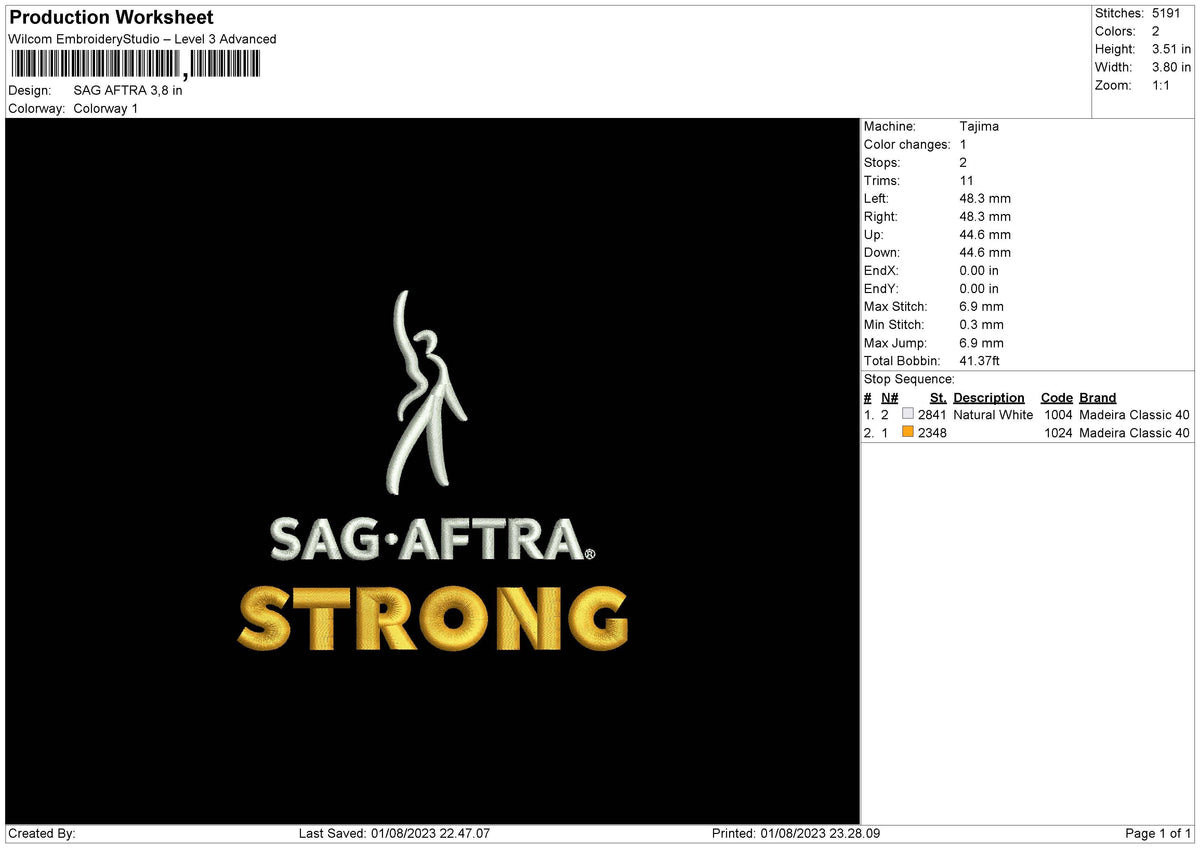Sag Aftra Embroidery File 6 sizes