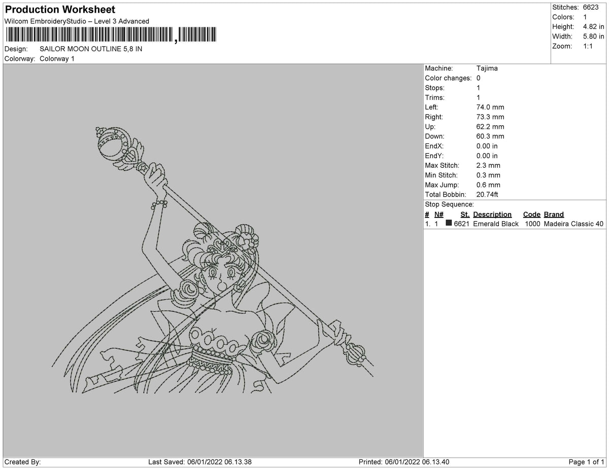 Sailor Moon outline Embroidery