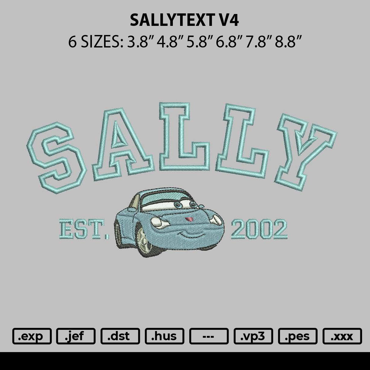 Sallytext V4 Embroidery File 6 sizes