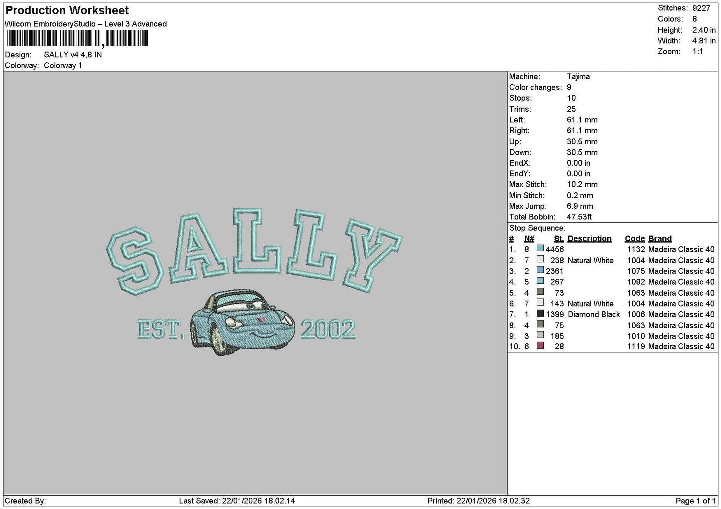 Sallytext V4 Embroidery File 6 sizes