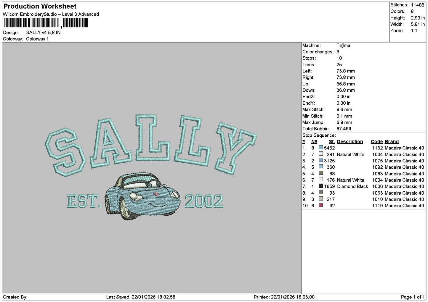 Sallytext V4 Embroidery File 6 sizes