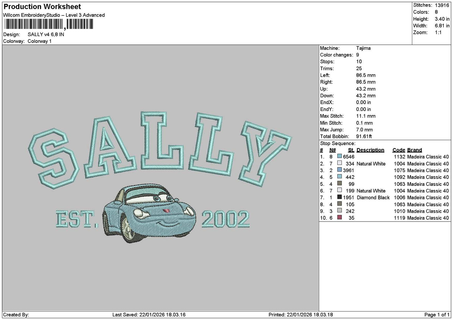 Sallytext V4 Embroidery File 6 sizes