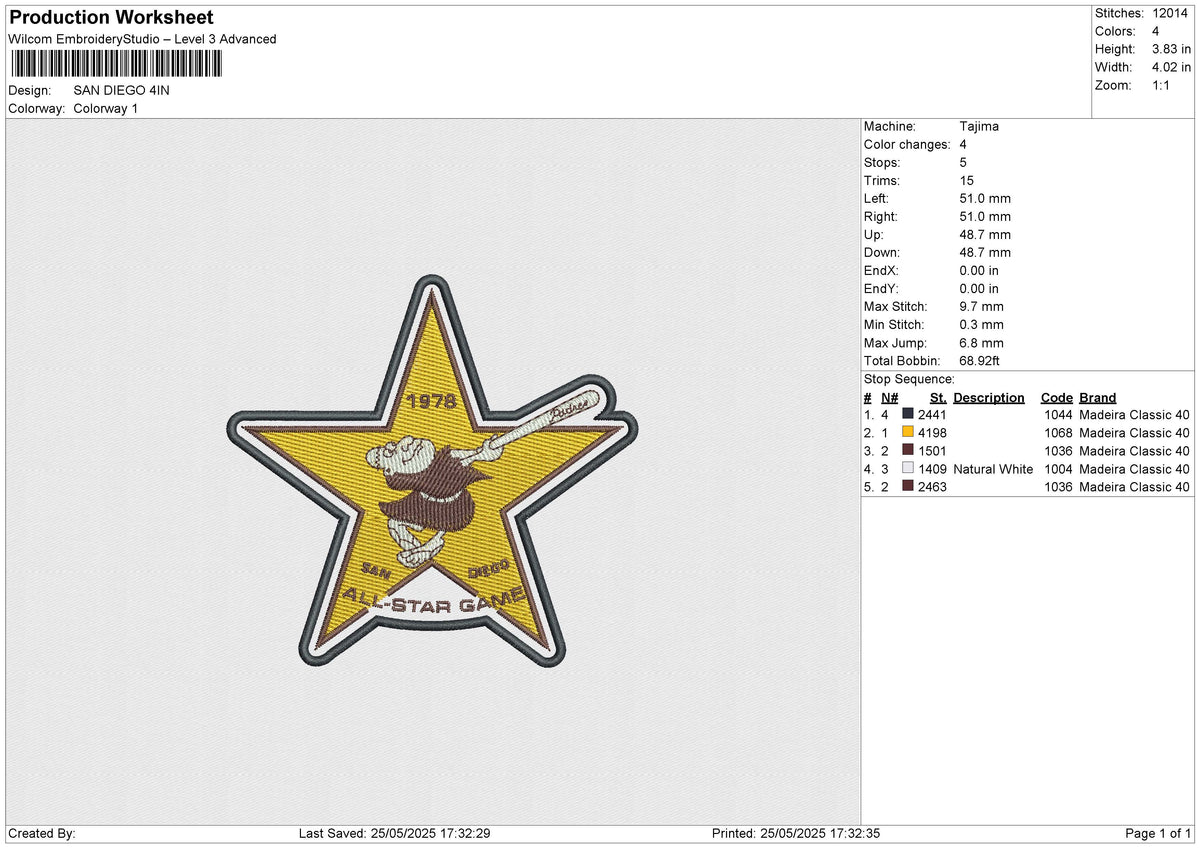 SAN DIEGO Embroidery File 6 size