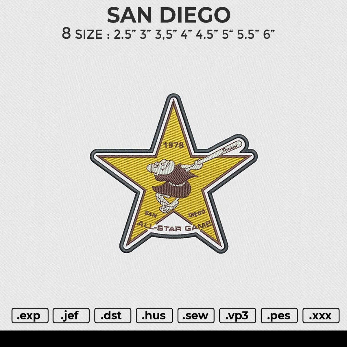 SAN DIEGO Embroidery File 6 size