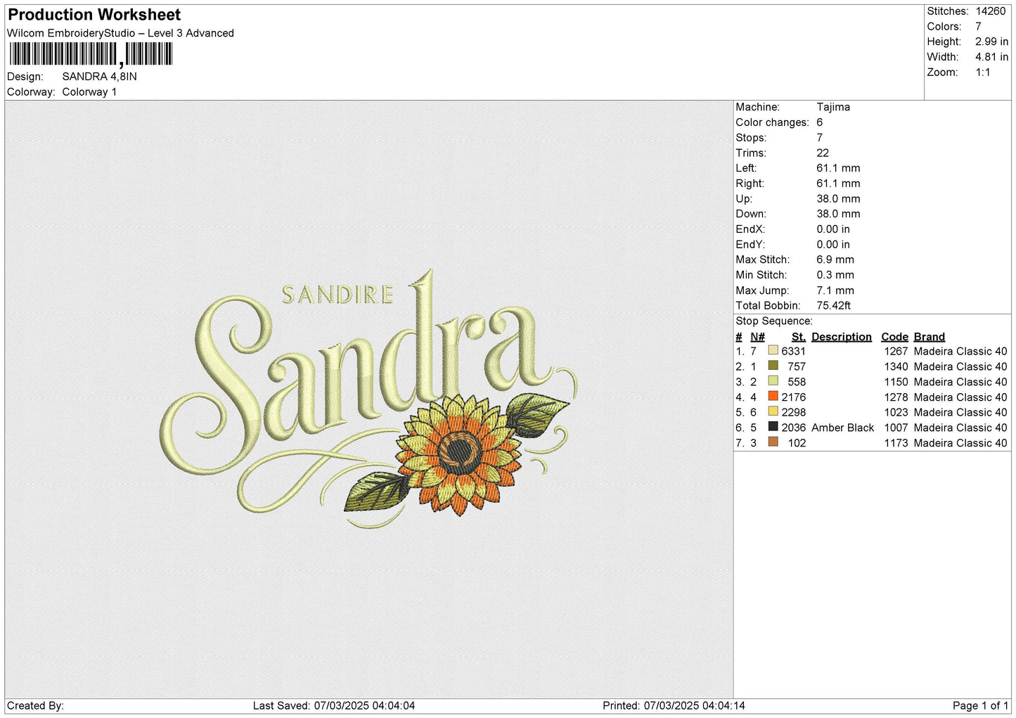 SANDRA Embroidery File 6 size