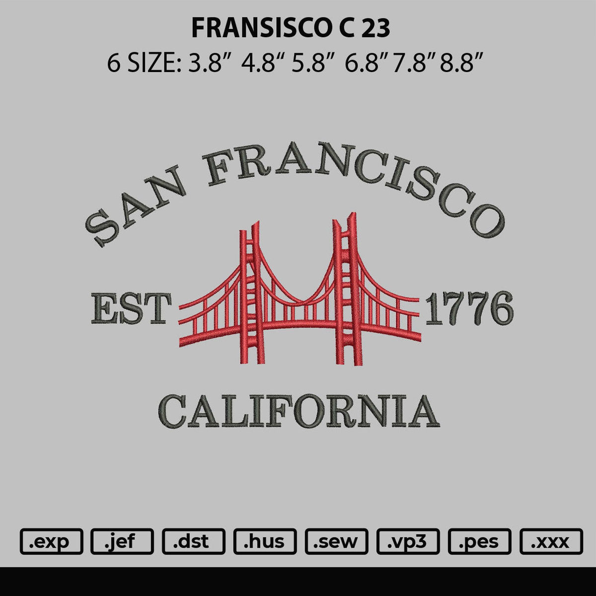 Fransisco C 23 Embroidery File 6 sizes