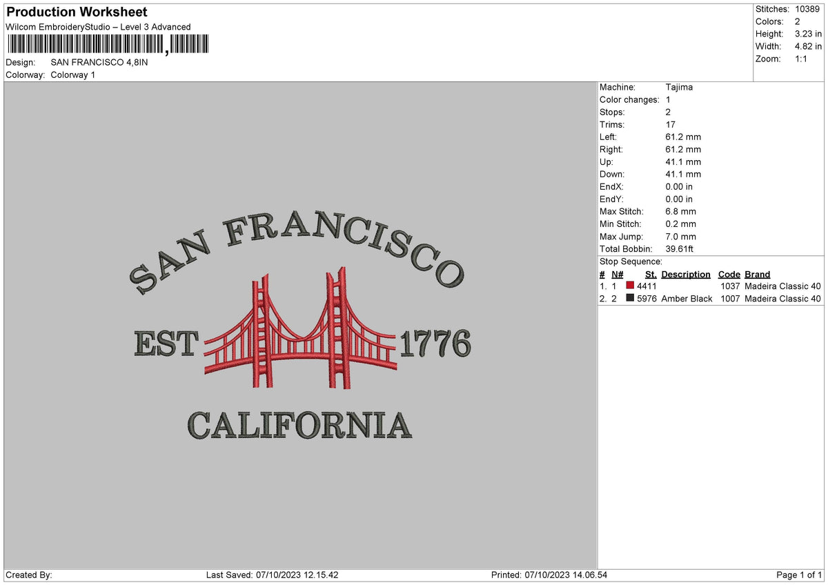 Fransisco C 23 Embroidery File 6 sizes