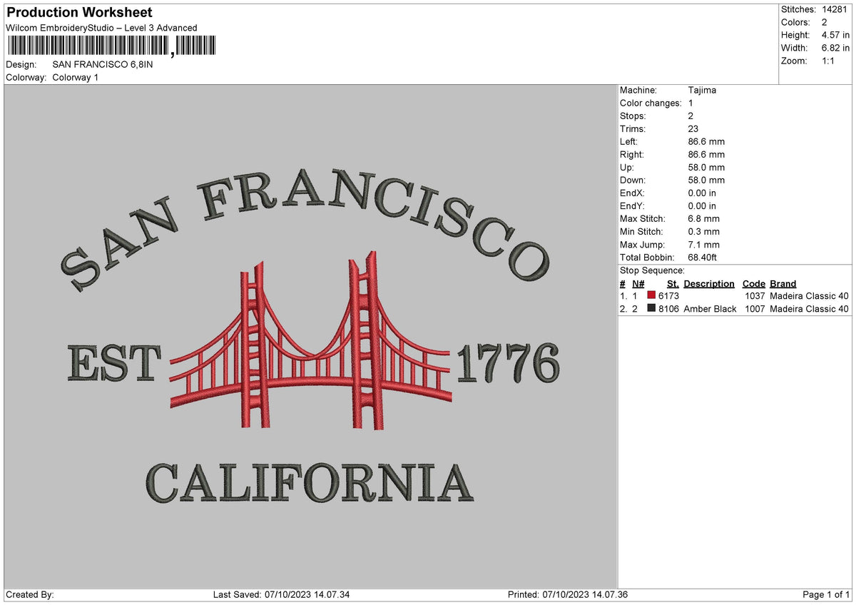 Fransisco C 23 Embroidery File 6 sizes