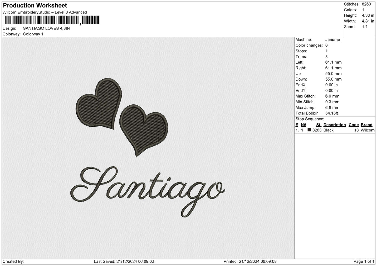 SANTIAGO LOVES Embroidery File 6 size