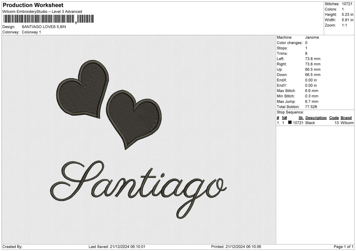 SANTIAGO LOVES Embroidery File 6 size