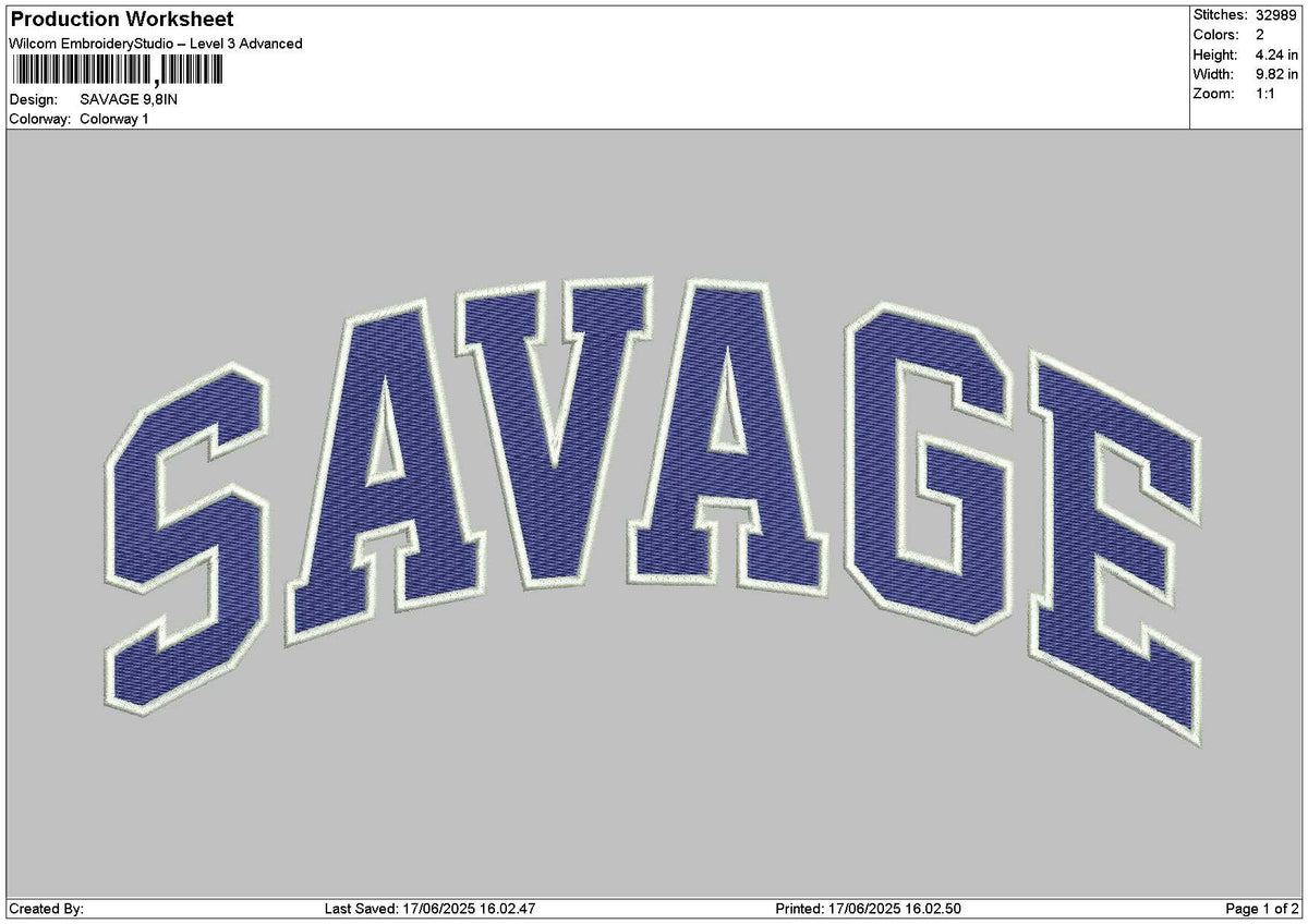 Savagetext 01 Embroidery File 6 sizes