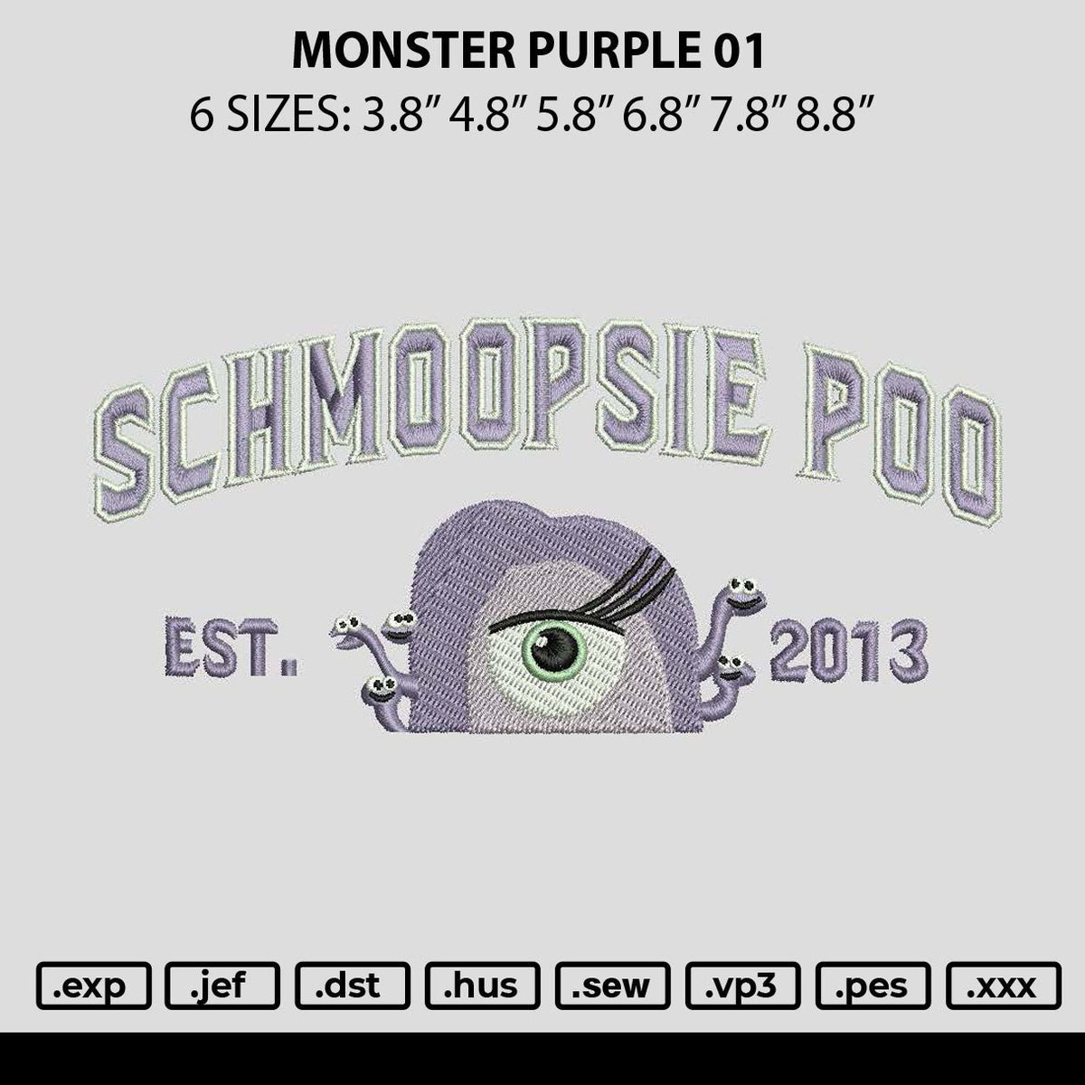 Monster Purple 01 Embroidery File 6 sizes