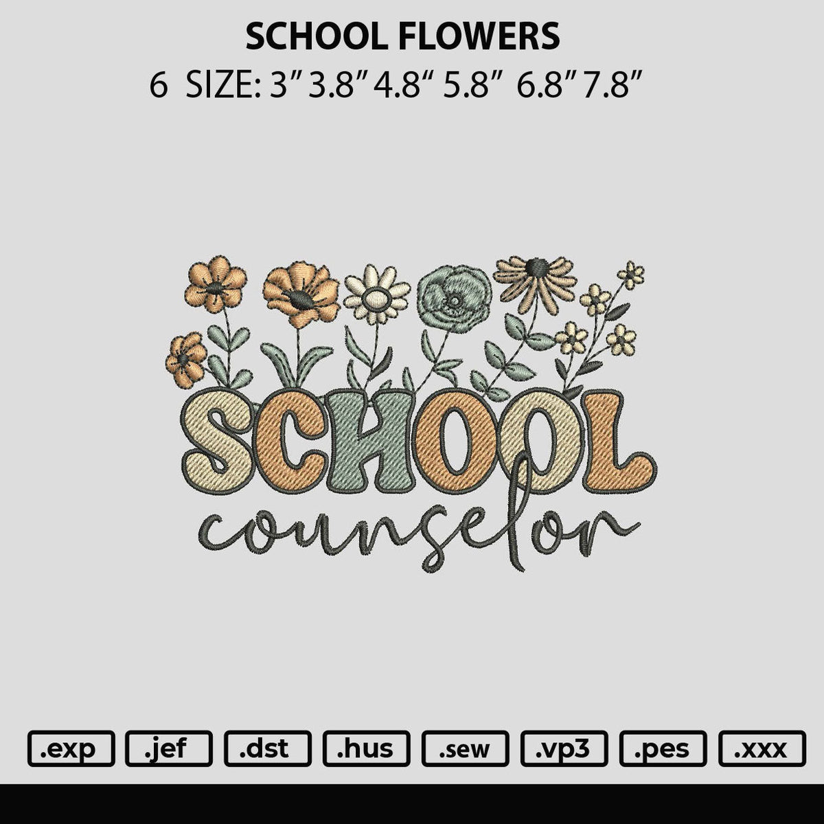 School Flowers Embroidery File 6 sizes