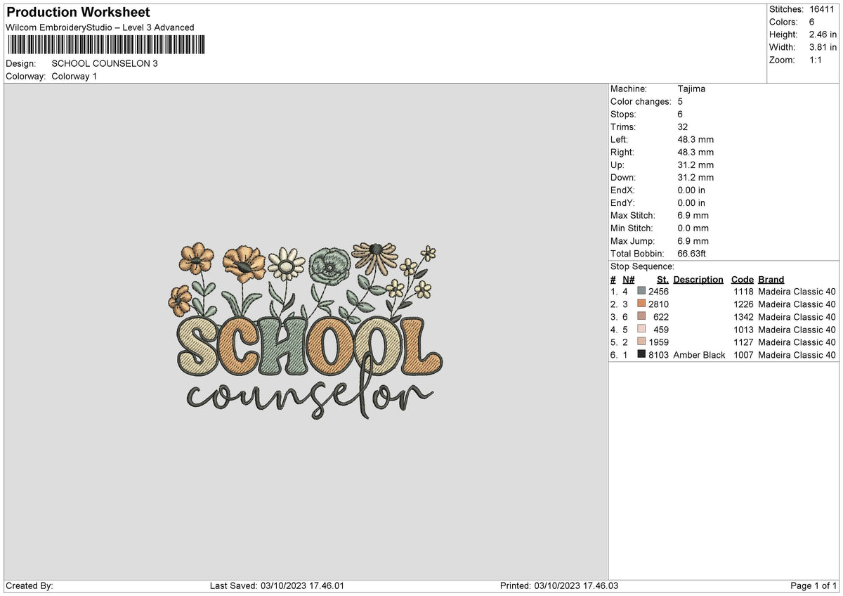 School Flowers Embroidery File 6 sizes