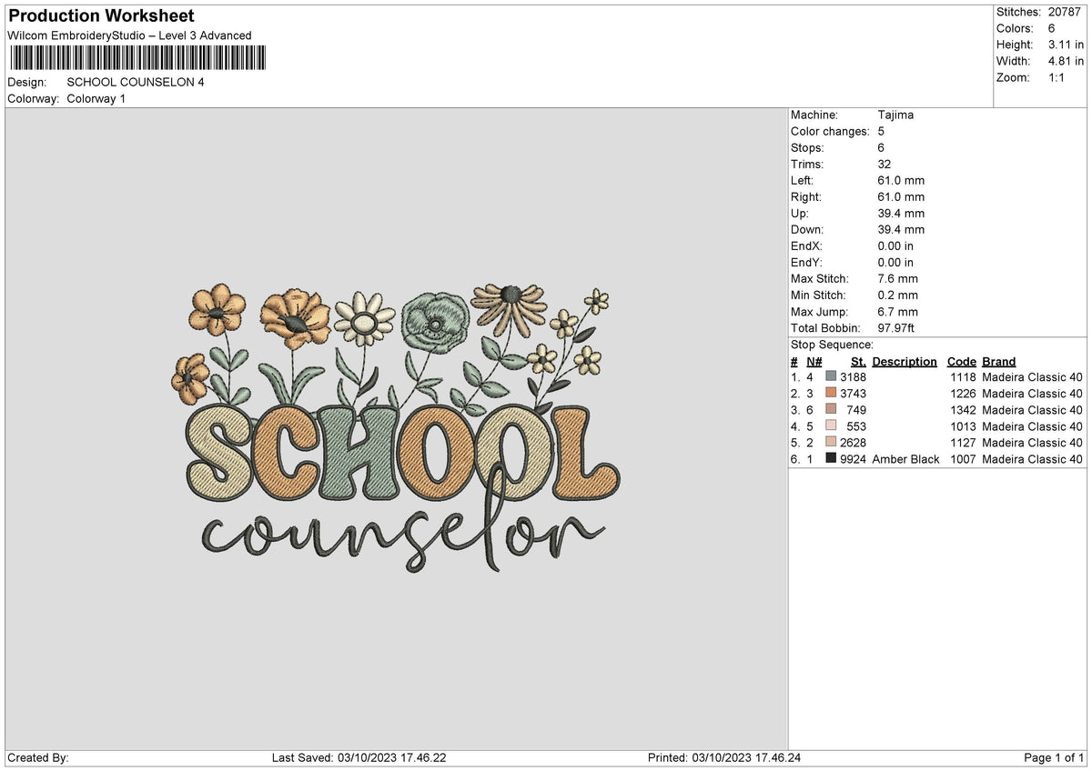 School Flowers Embroidery File 6 sizes