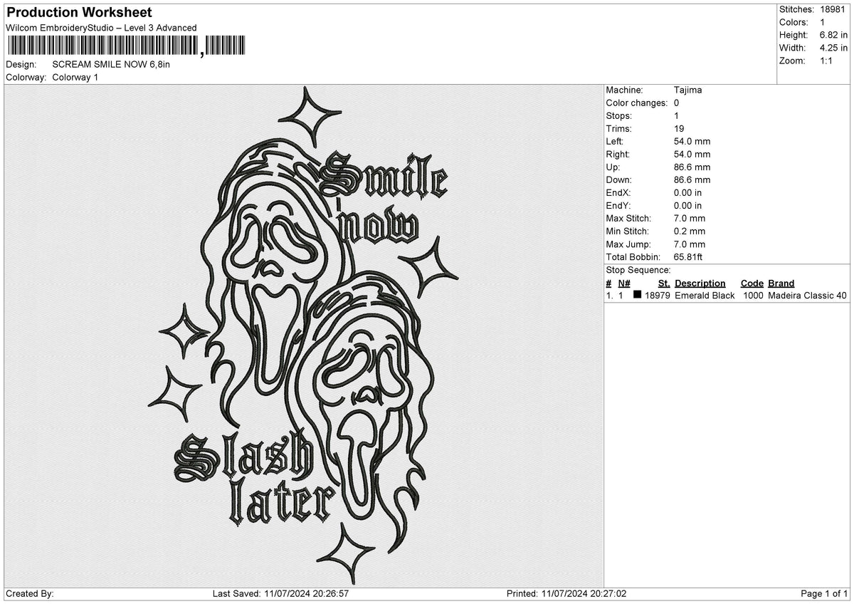 SCREAM SMILE NOW Embroidery File 6 size