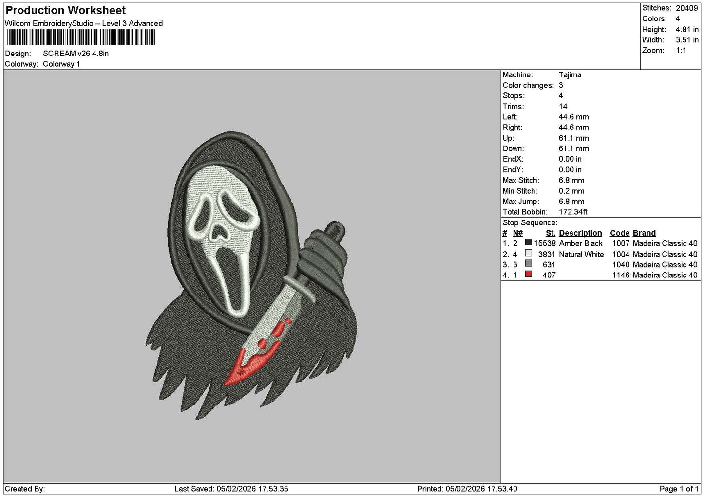 Scream V26 Embroidery File 6 sizes