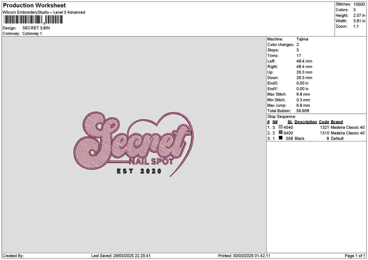 Secrettext 2903 Embroidery File 6 sizes