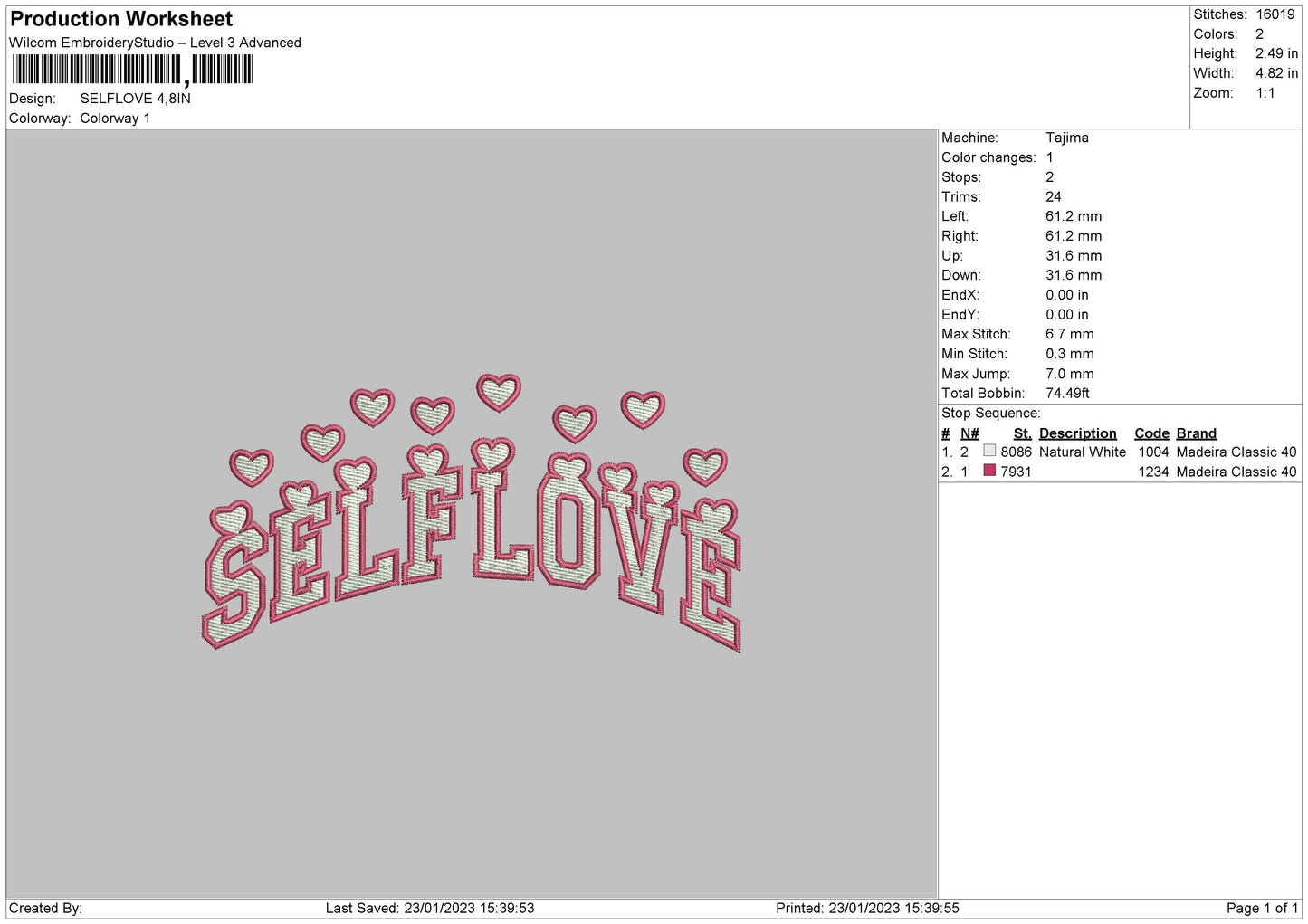 Selflove Text Embroidery File 6 sizes