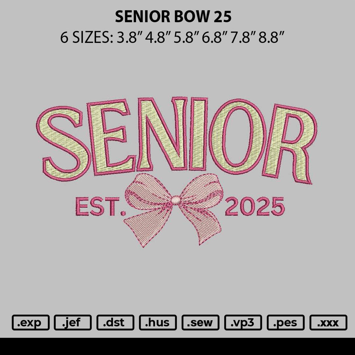Senior Bow 25 Embroidery File 6 sizes