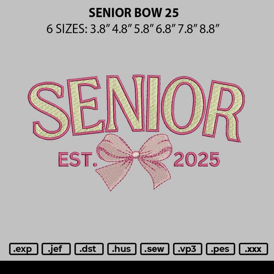 Senior Bow 25 Embroidery File 6 sizes