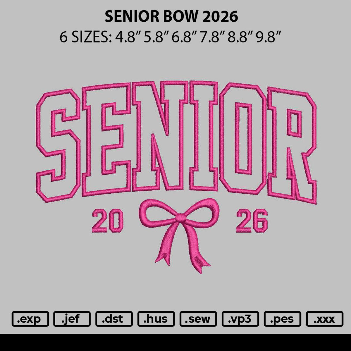 Senior Bow 2026 Embroidery File 6 sizes