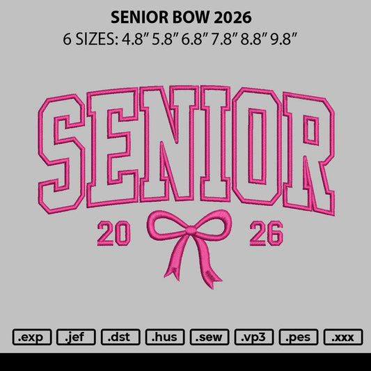 Senior Bow 2026 Embroidery File 6 sizes