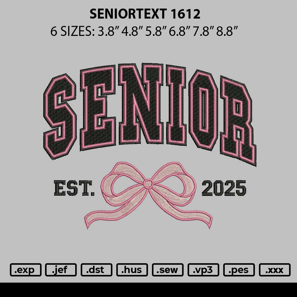 Seniortext1612 Embroidery File 6 sizes