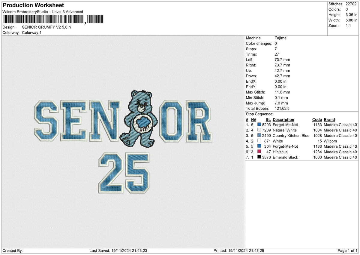 SENIOR GRUMPY V2 Embroidery File 6 size
