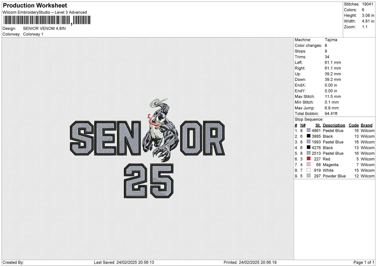 SENIOR VENOM Embroidery File 6 size