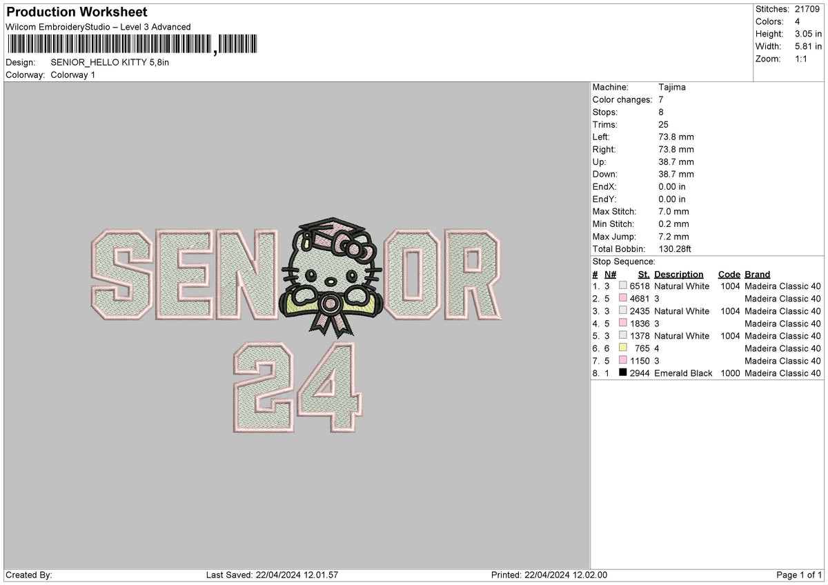 Seniorkitty 2204 Embroidery File 6 sizes