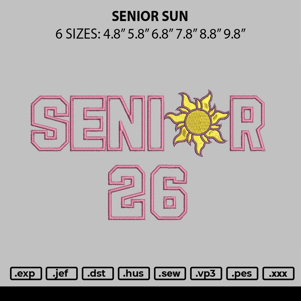 Senior Sun Embroidery File 6 sizes