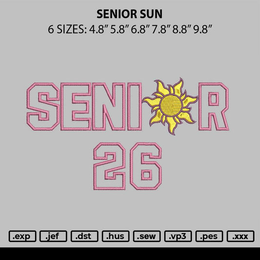 Senior Sun Embroidery File 6 sizes