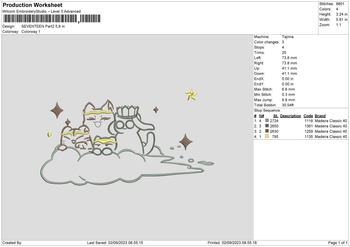 Cartoon 0209 Embroidery File 6 sizes
