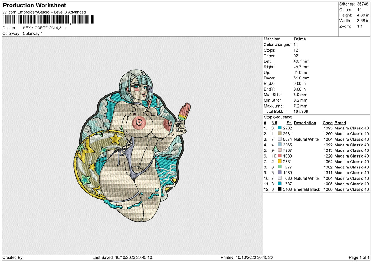 SEXY CARTOON Embroidery File 6 size